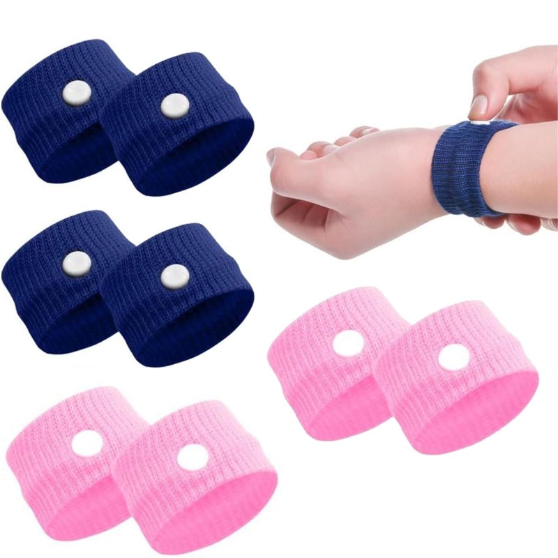 4 Pairs Car Motion Sickness - Travel Motion Car Sickness Relief Bands for Kids,Sea Sickness Wristbands for Sea Travel (Two Pairs Each of Pink and Blue)